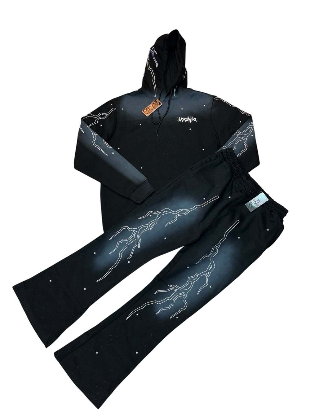 Live Mechanics Stacked Lightning and Star Print Hooded Sweatsuit